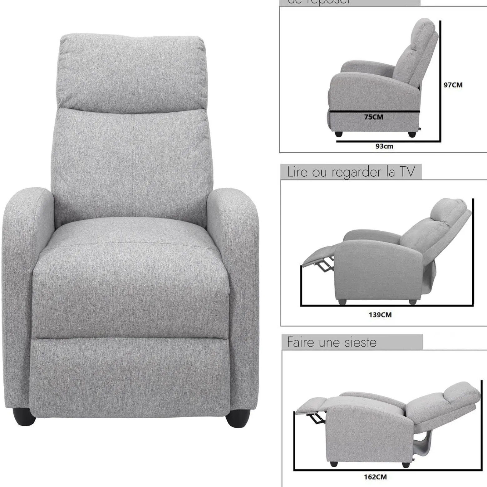 FOTEL ROZKŁADANY Recliner Dream szary nowoczesny