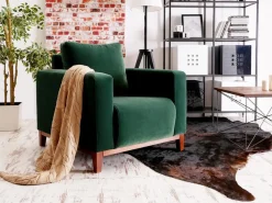 Fotel Stockholm Zielony Welur, Podstawa Orzech
