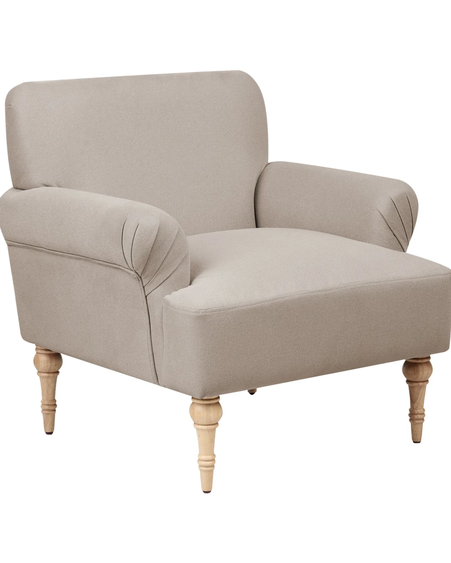 Fotel tapicerowany drewniane nóżki beżowoszary