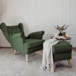 Fotel uszak rozkładany z podnóżkiem CLASSIC welur butelkowa zieleń
