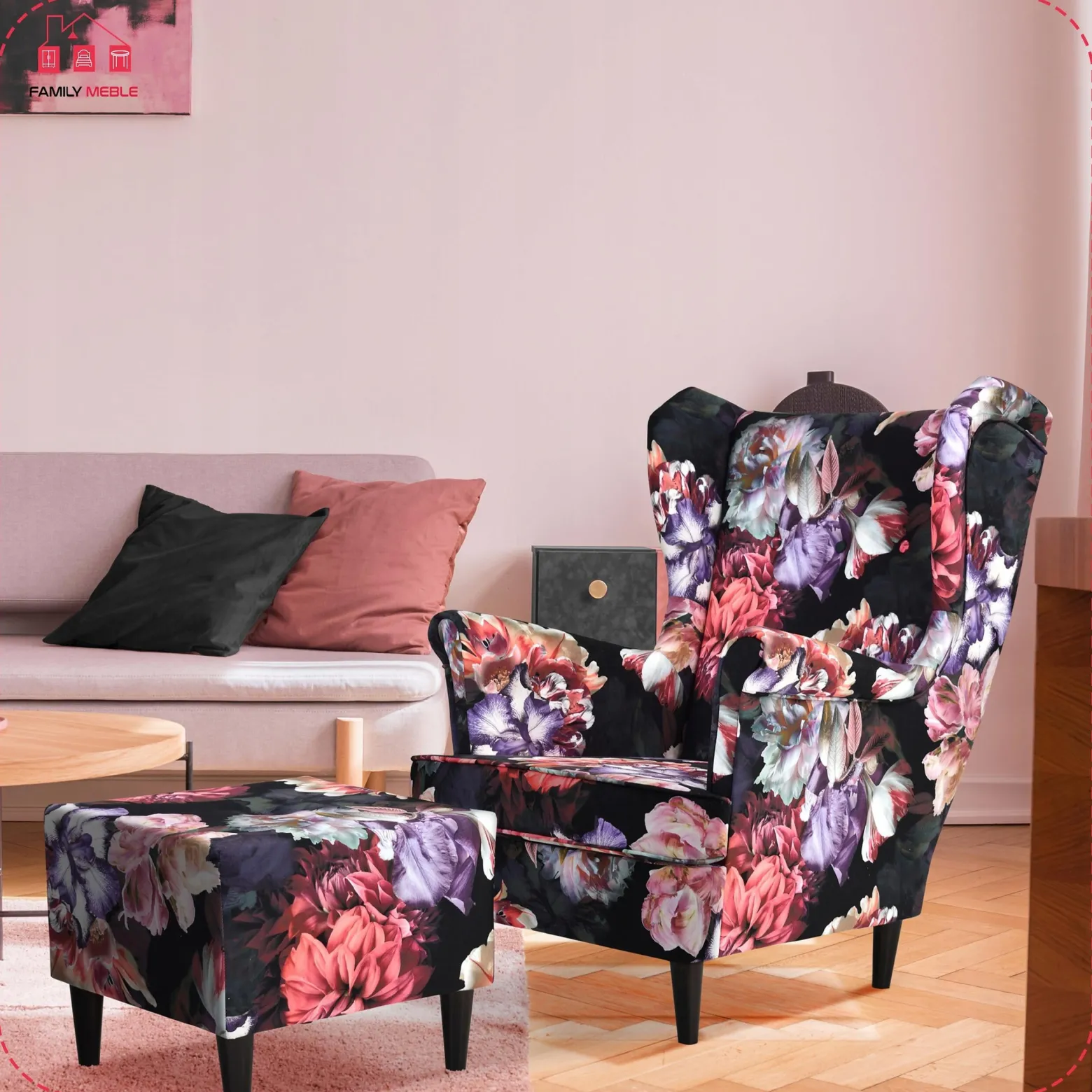 Fotel uszak z podnóżkiem Ari Print Family Meble