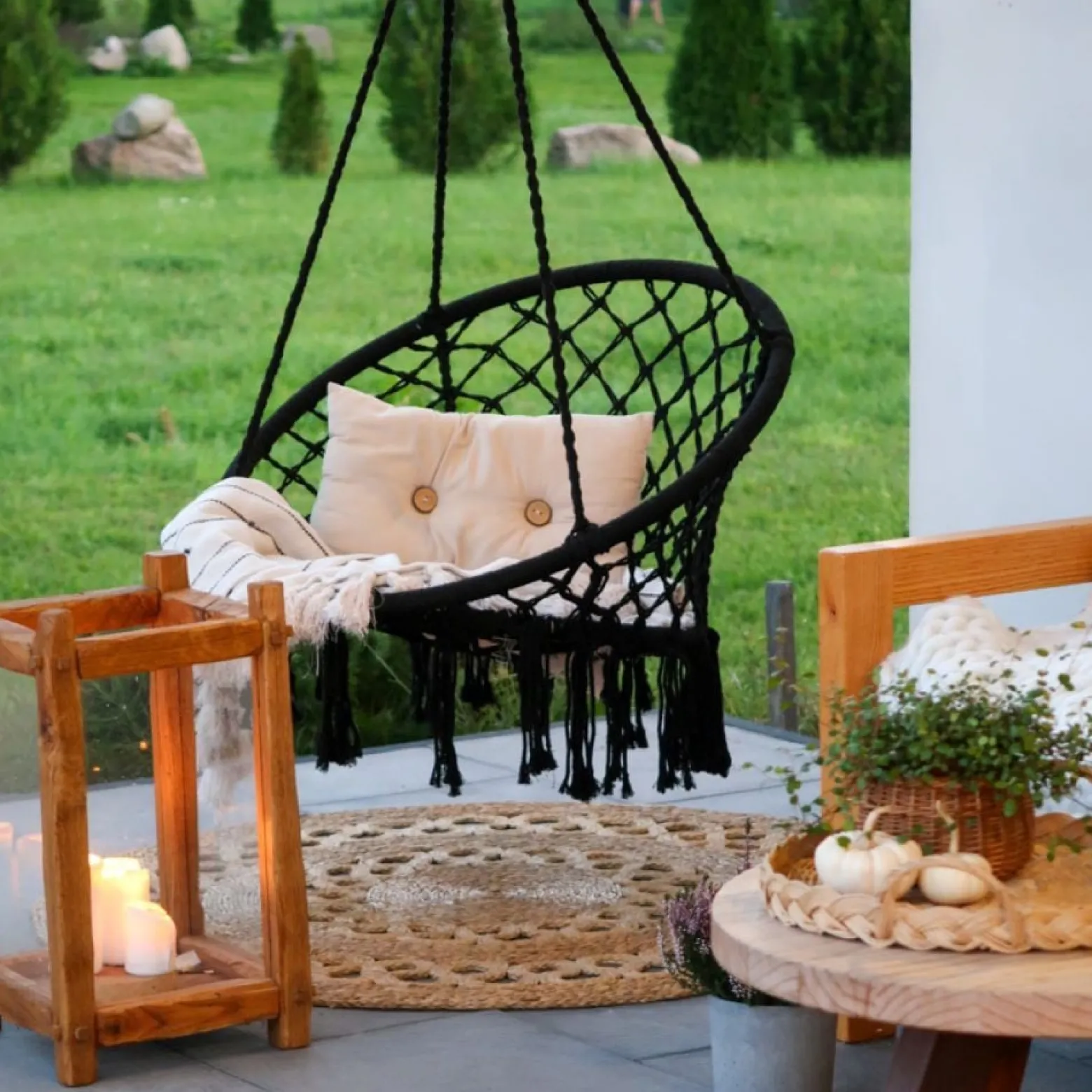 Fotel wiszący czarny Boho bocianie gniazdo