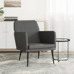 Fotel Wypoczynkowy Szary Ekoskóra Tapicerowany Do Salonu Pokoju 61x78x80 cm