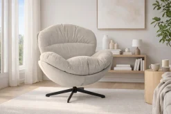 Fotel wypoczynkowy tapicerowany obrotowy sypialnia salon Milo latte