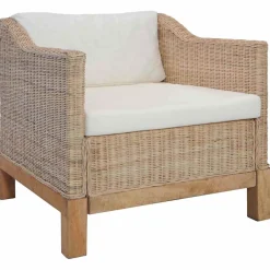 Fotel z poduszkami naturalny rattan