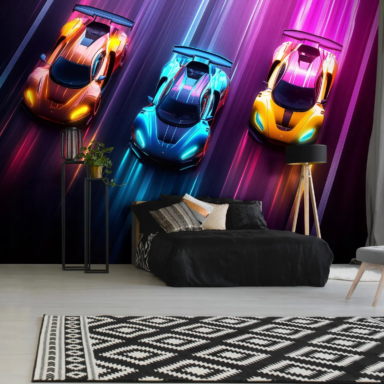 Fototapeta Dla Dzieci Samochody Wyścigowe Neon Tapeta Flizelina 250X175