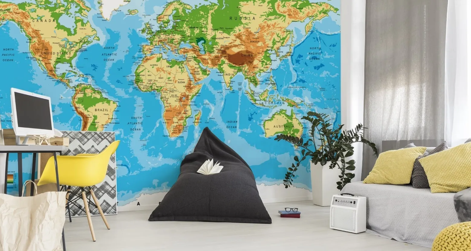 Fototapeta Dla Młodzieży Fizyczna MAPA Świata 90x60cm