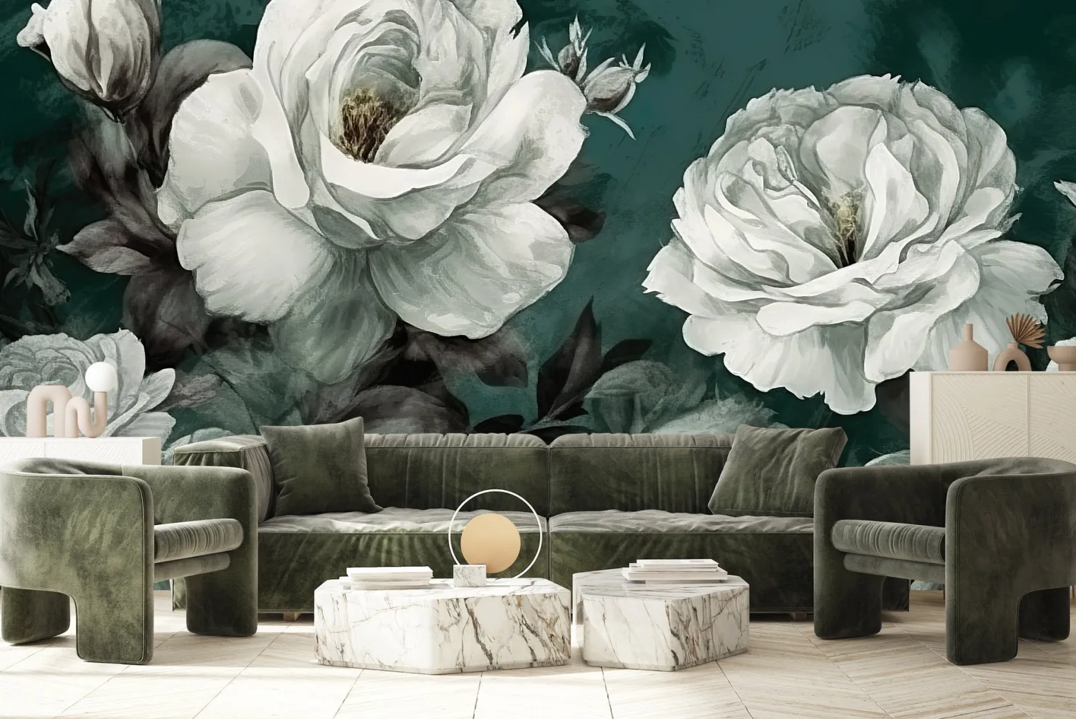 Fototapeta Do Salonu Akwarelowe Białe Peonie 90x60cm