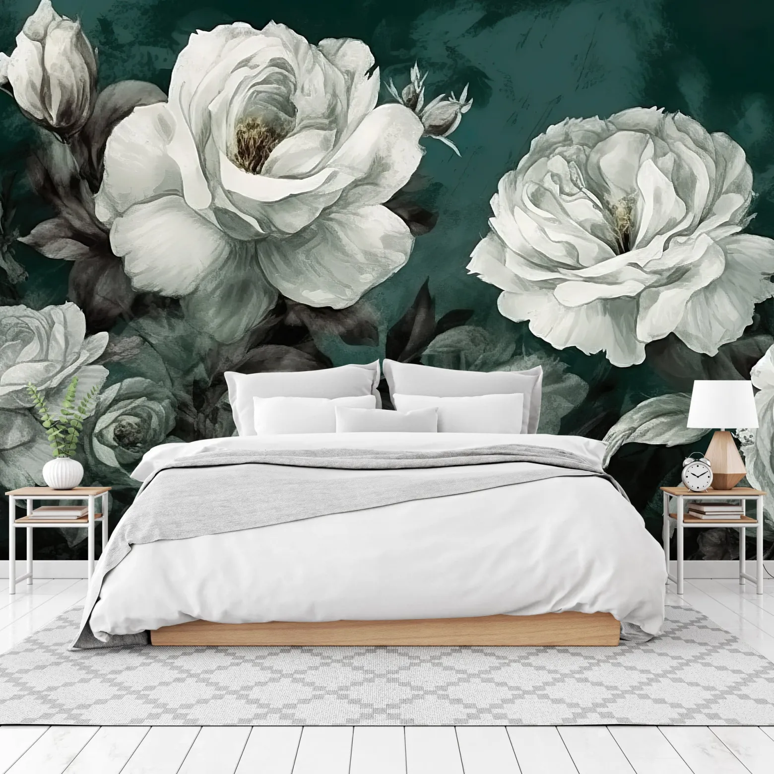 Fototapeta Do Salonu Akwarelowe Białe Peonie 90x60cm