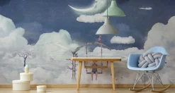 Fototapeta DZIECKO Huśtawka Księżyc Niebo 90x60cm