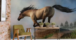 Fototapeta Galopujący KOŃ Drzewa Natura 3D 90x60cm