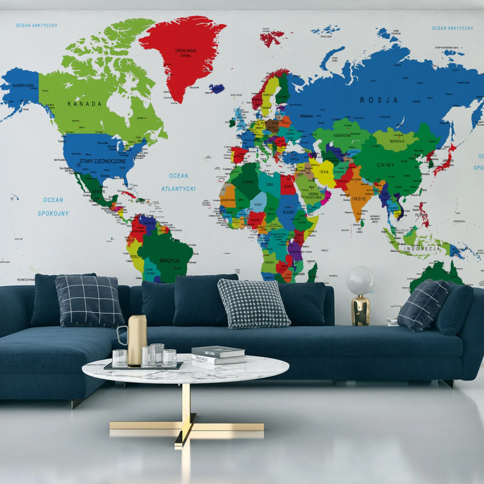 Fototapeta Kolorowa MAPA Polityczna Świata 90x60cm