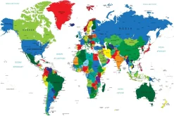 Fototapeta Kolorowa MAPA Polityczna Świata 90x60cm
