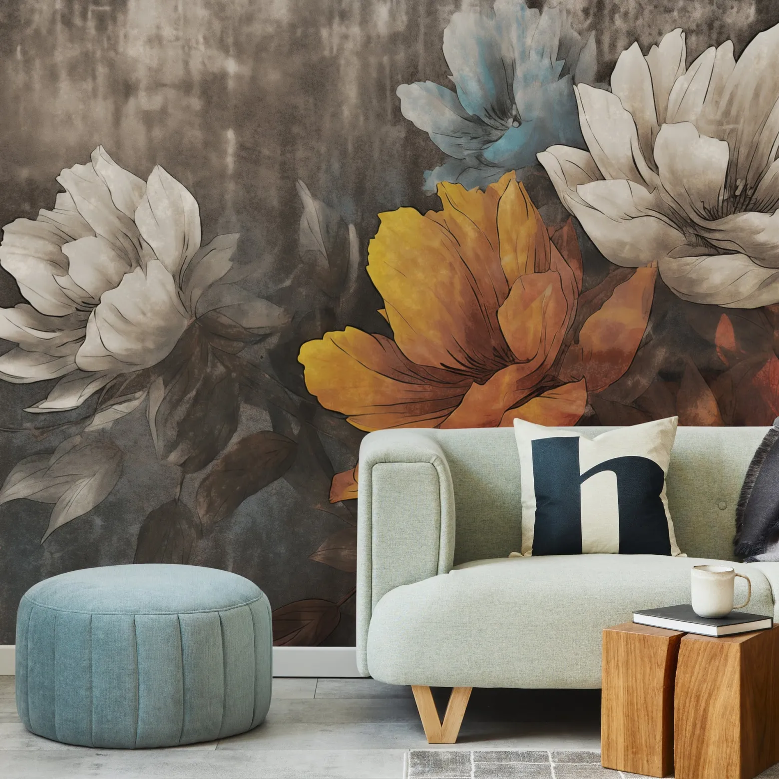 Fototapeta Abstrakcyjne Kwiaty Na Betonie 90x60cm
