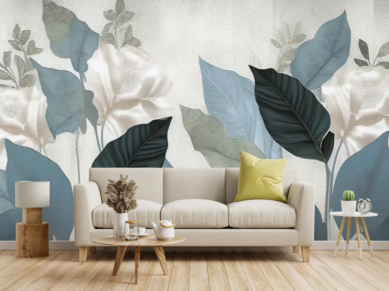 Fototapeta Abstrakcyjne niebieskie liście 90x60cm