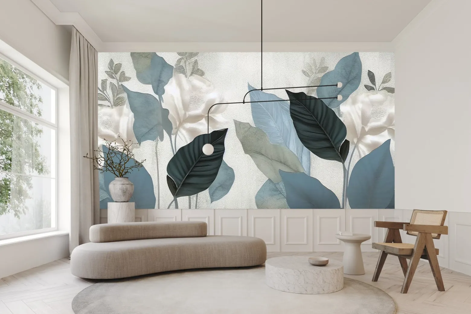 Fototapeta Abstrakcyjne niebieskie liście 90x60cm