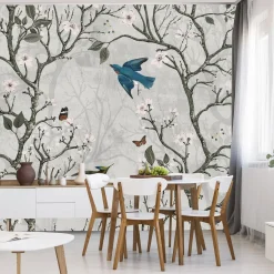 Fototapeta Barwne ptaki pośród drzew 90x60cm