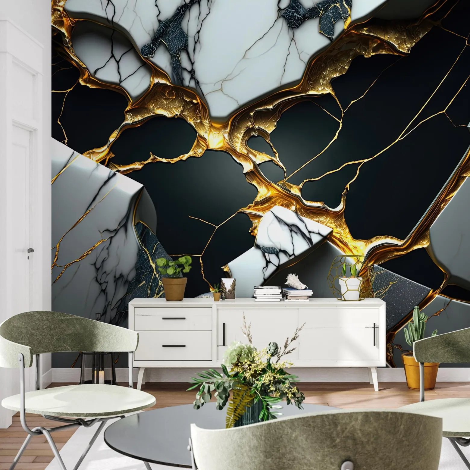 Fototapeta Ścienna Czarno-biały Marmur Efekt 3D 90x60cm