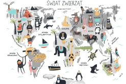 Fototapeta Ścienna MAPA ŚWIATA Zwierzątka 90x60cm