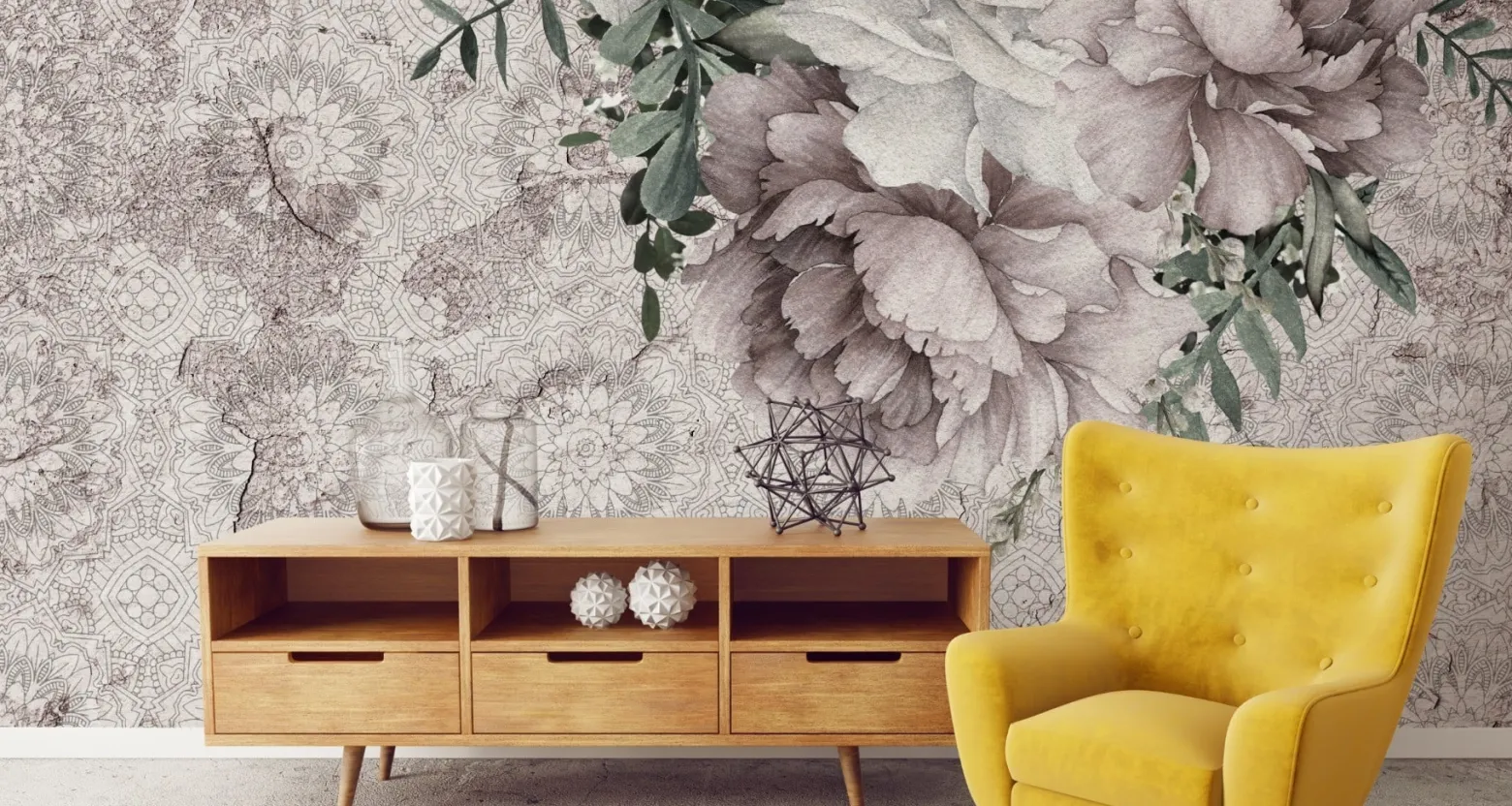 Fototapeta Ścienna PIWONIE Ornamenty 3D 90x60cm