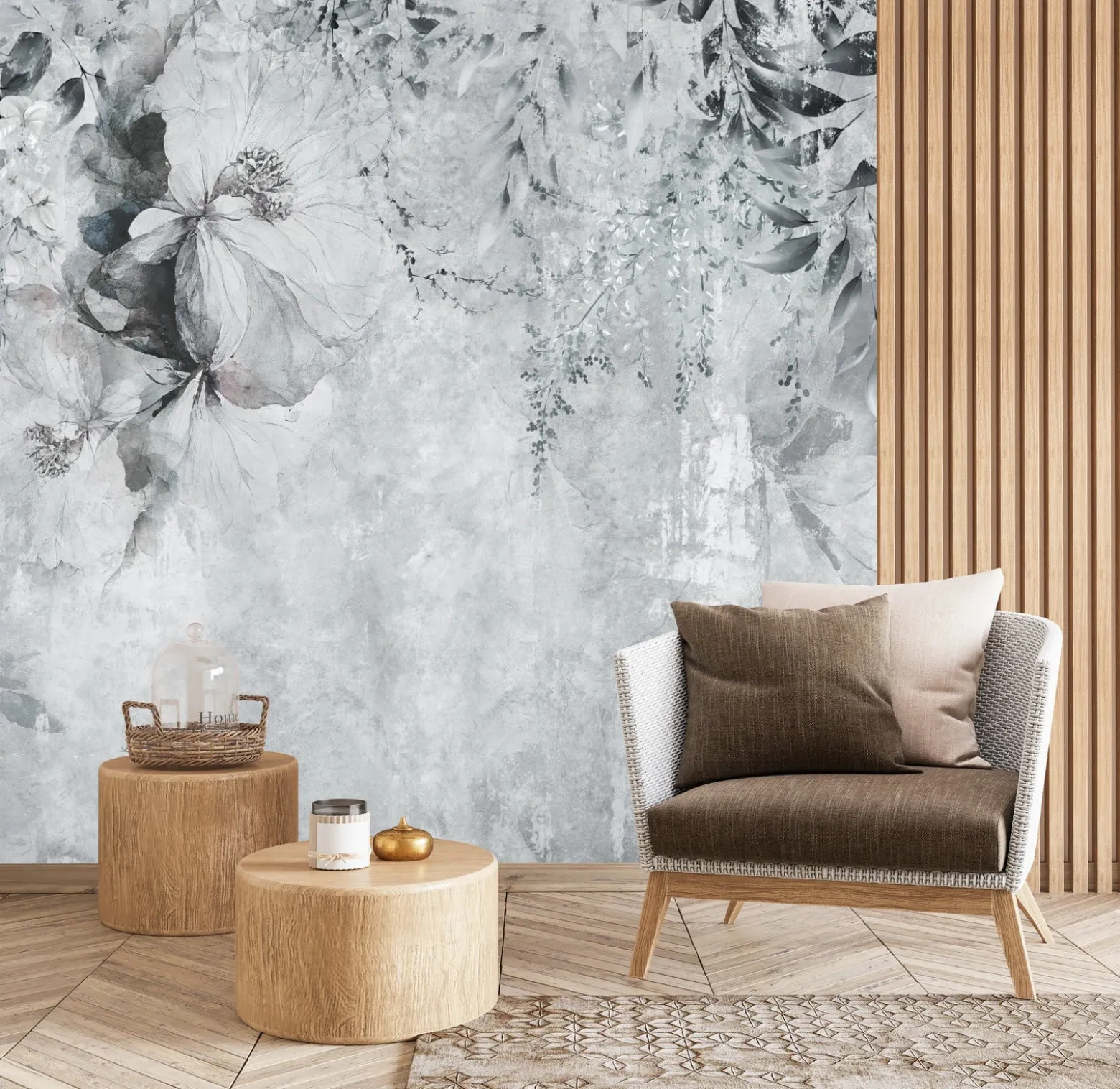 Fototapeta Delikatne Liście Na Betonie 90x60cm