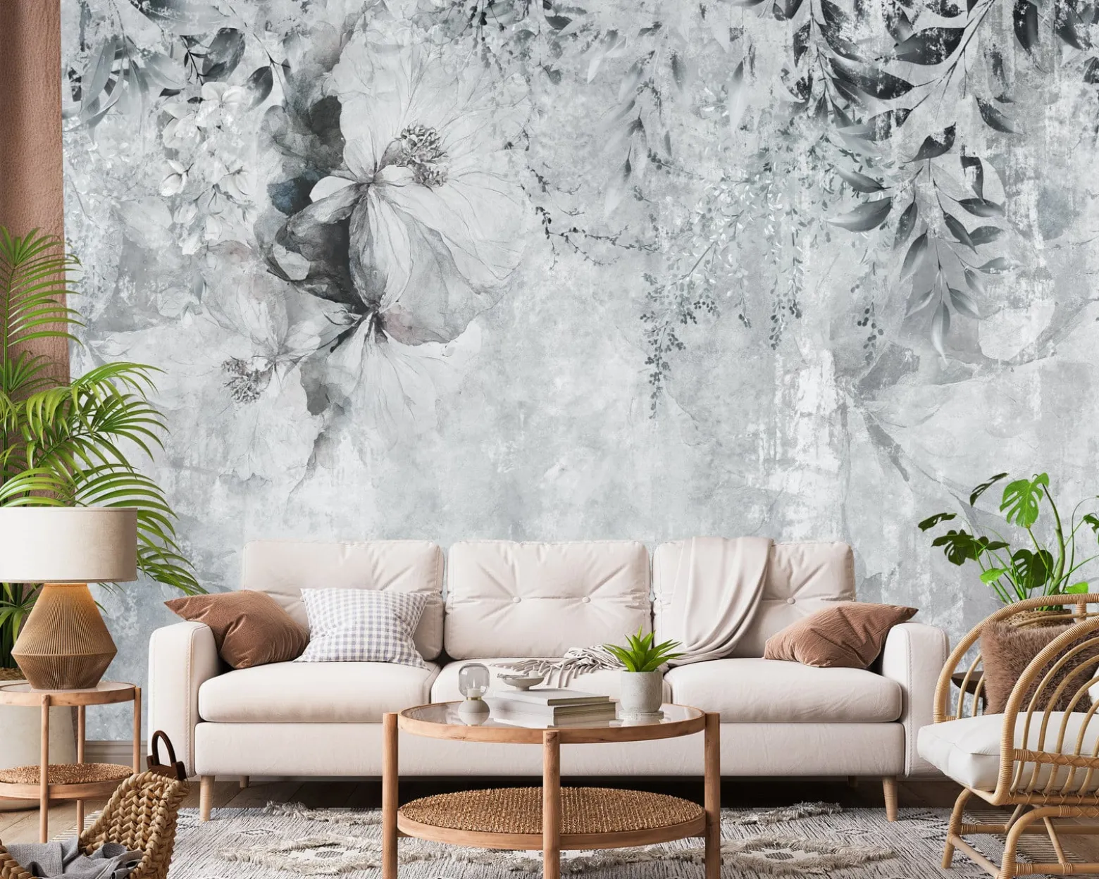 Fototapeta Delikatne Liście Na Betonie 90x60cm