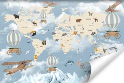 Fototapeta Dla Dzieci MAPA ŚWIATA Samoloty 90x60cm