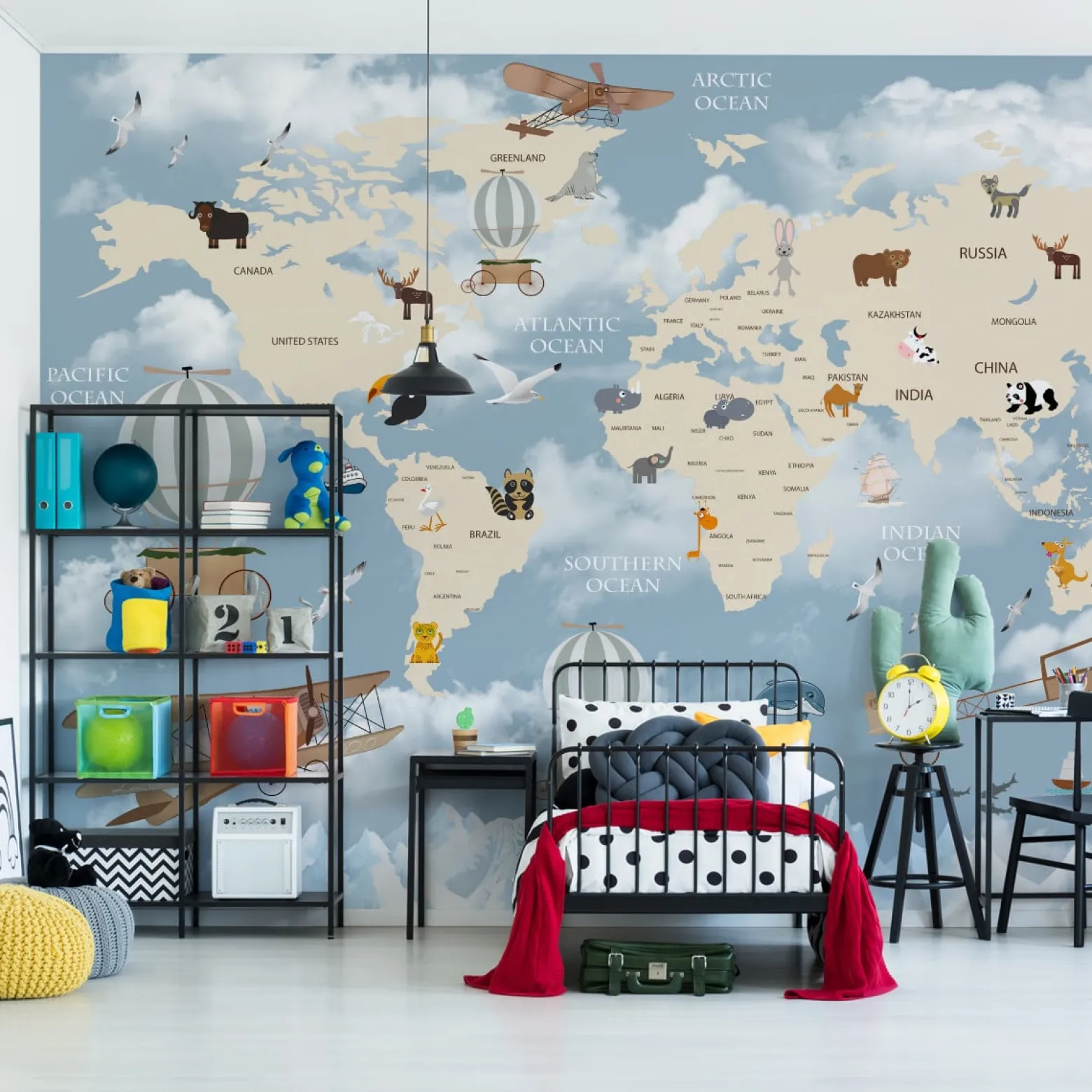 Fototapeta Dla Dzieci MAPA ŚWIATA Samoloty 90x60cm