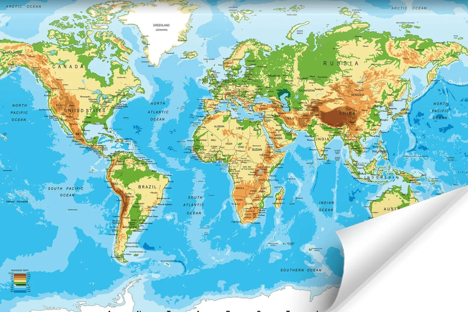 Fototapeta Dla Młodzieży Fizyczna MAPA Świata 90x60cm