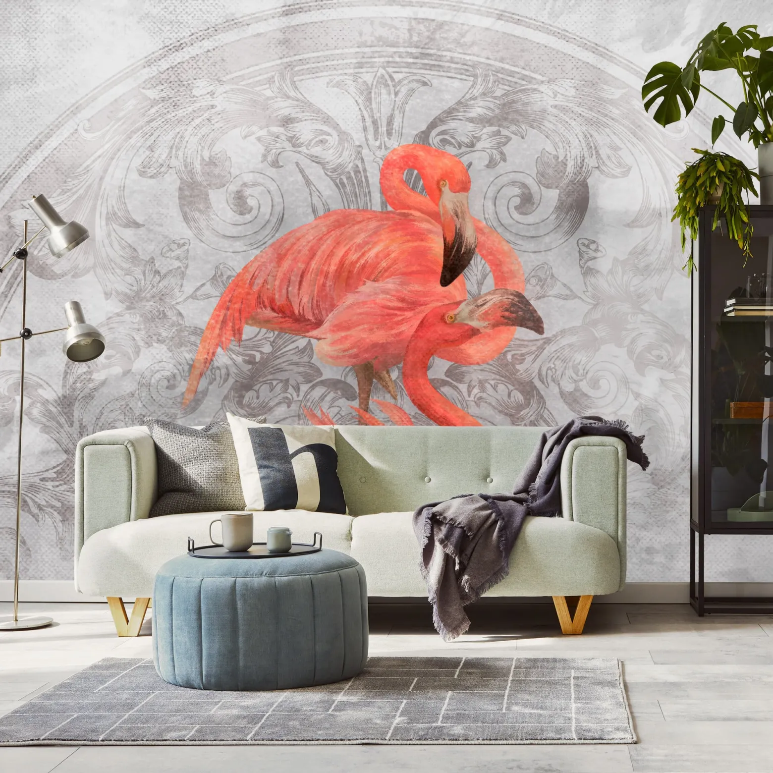 Fototapeta Do Sypialni Flamingi Na Betonie Mural 90x60cm