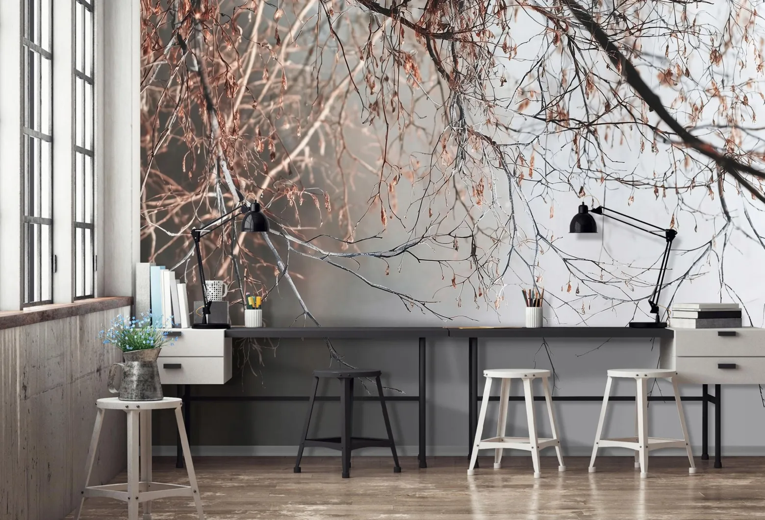 Fototapeta gałęzie beton szary natura na ścianę sypialnia salon 250x175