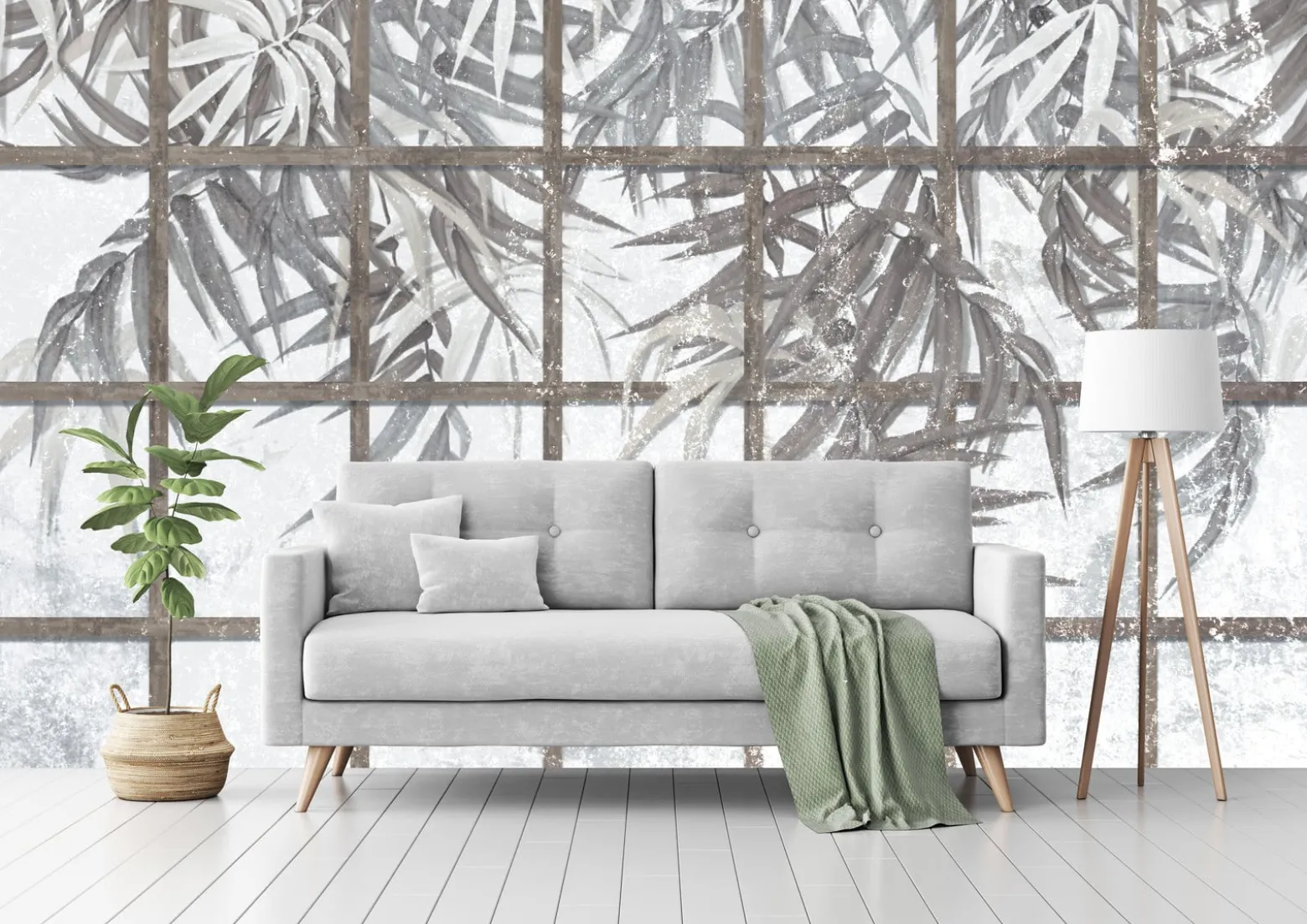 Fototapeta Gałązki Roślin Na Betonie 90x60cm