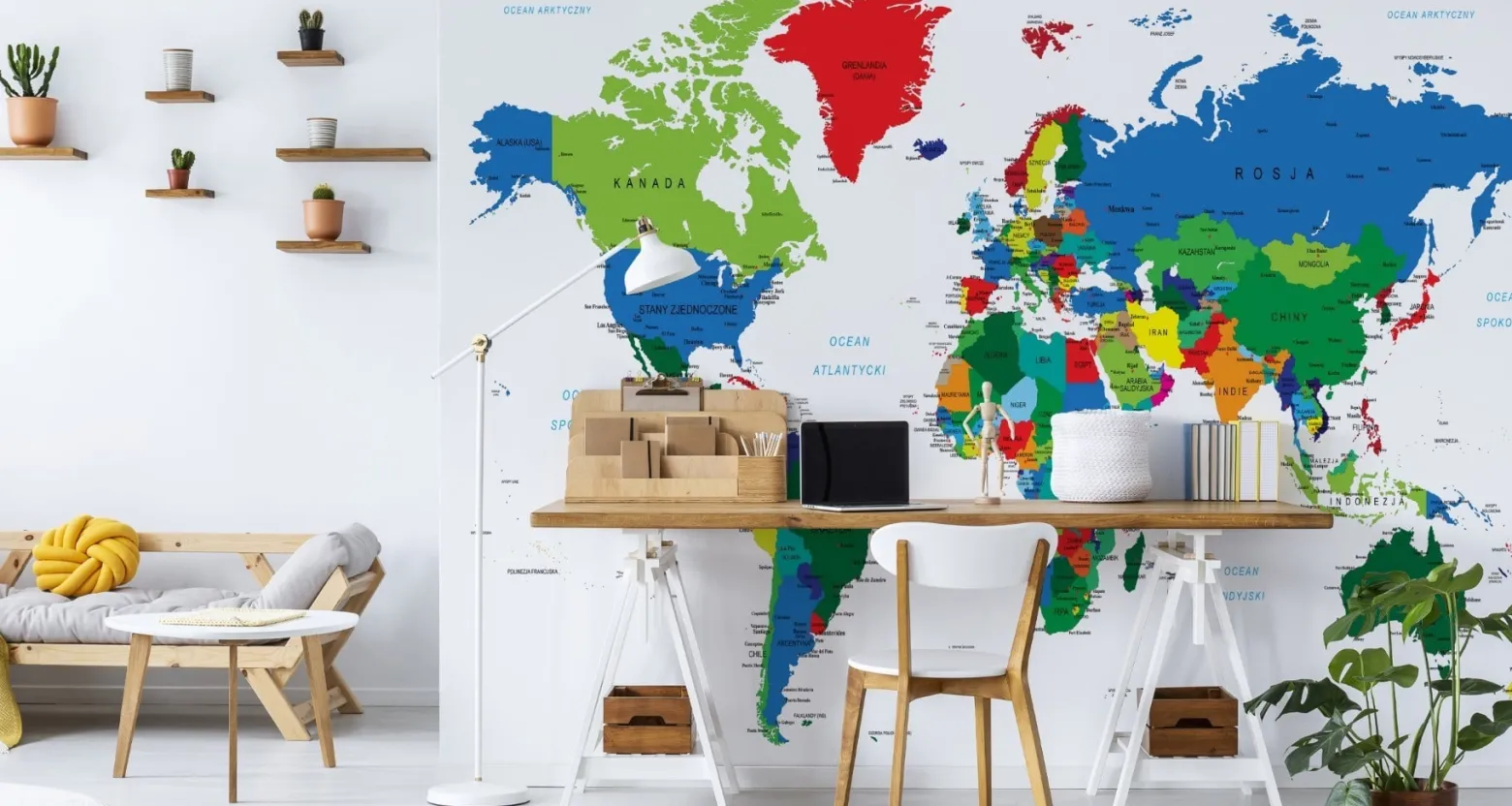 Fototapeta Kolorowa MAPA Polityczna Świata 90x60cm