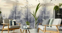 Fototapeta Las Spowity Mgłą O Wschodzie 90x60cm