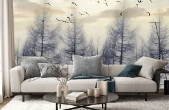 Fototapeta Las Spowity Mgłą O Wschodzie 90x60cm
