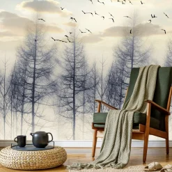 Fototapeta Las Spowity Mgłą O Wschodzie 90x60cm