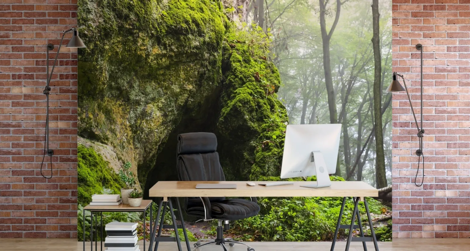 Fototapeta Leśna JASKINIA Mgła Drzewa 3D 90x60cm
