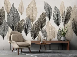 Fototapeta Liście Abstrakcja Beż Boho Na Ścianę Sypialnia Salon 250X175