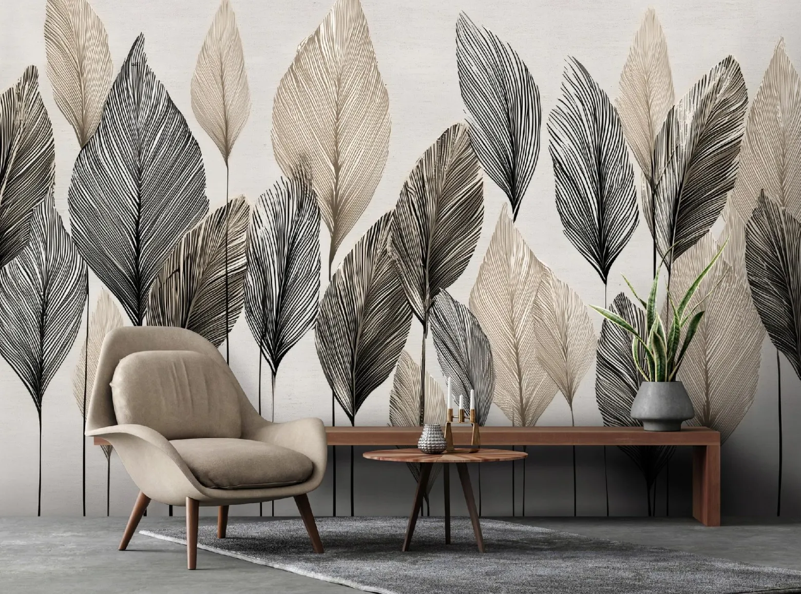 Fototapeta Liście Abstrakcja Beż Boho Na Ścianę Sypialnia Salon 250X175