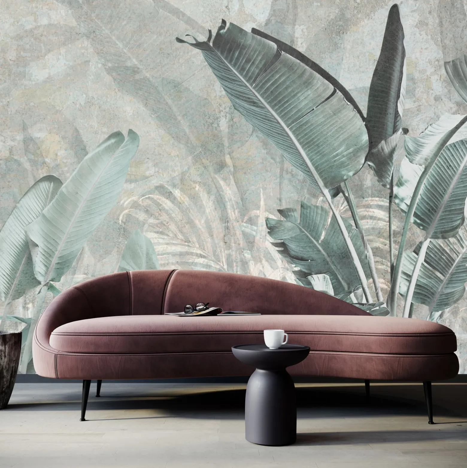 Fototapeta Liście Bananowca Na Betonie 90x60cm