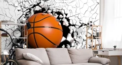 Fototapeta Piłka Koszykowa W Ścianie 3D 90x60cm