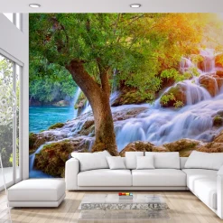 Fototapeta Słońce ZIELEŃ Wodospad Efekt 3D 90x60cm