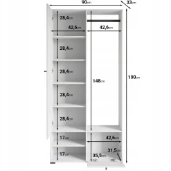 Garderoba 90 cm szafa do przedpokoju z lustrem półkami i drążkiem kaszmir