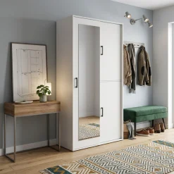 Garderoba LANO do przedpokoju 100 cm z lustrem | Biała