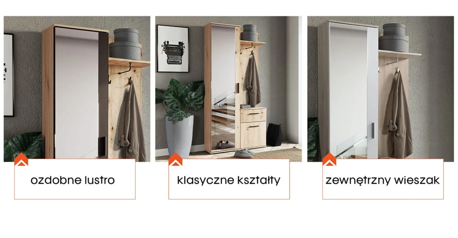 Garderoba Luks z lustrem, wieszakami i półkami 97×195×30 dąb truflowy