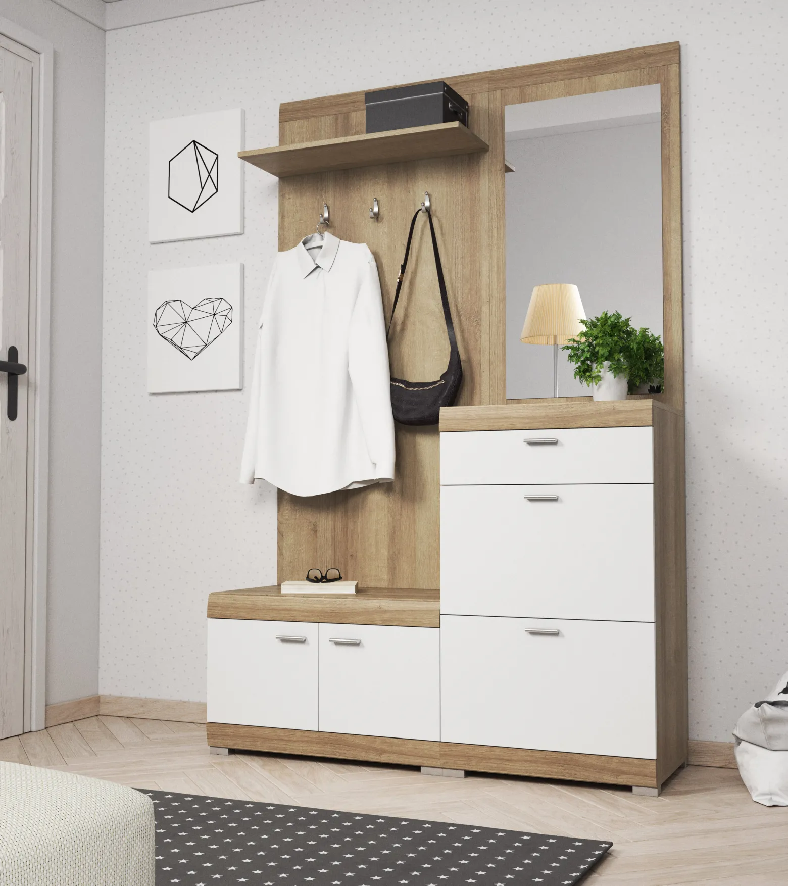 Garderoba STELO dąb riviera / biały