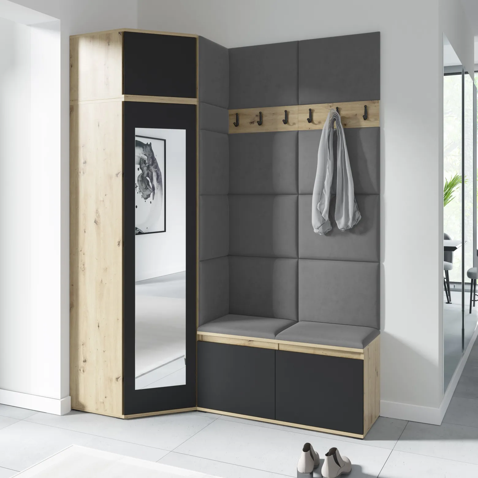 Garderoba szafa Paris Trinity 15 artisan czarny z lustrem
