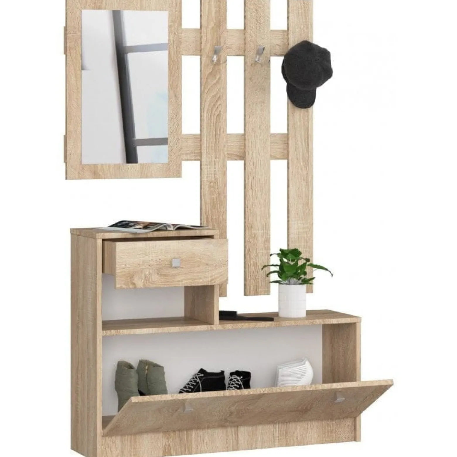 Garderoba, szafka na buty, wieszak, BELLANO, 90x25x170, sonoma,| TYLETEGOTU