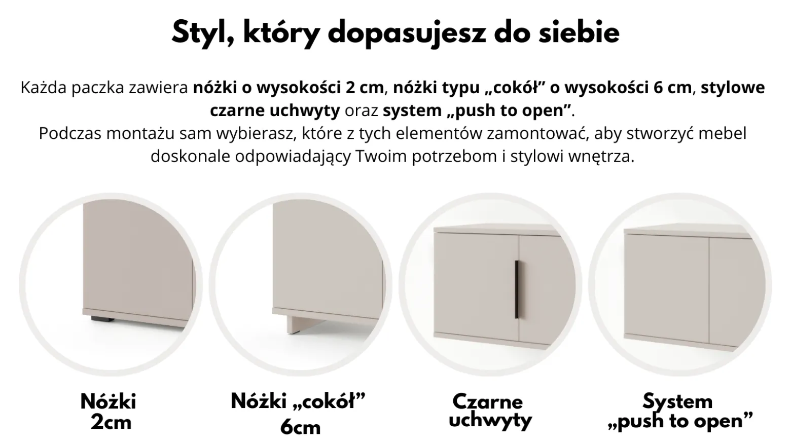 Garderoba z czarnymi uchwytami Napoli wersja 5 Trinity 30 Cashmere