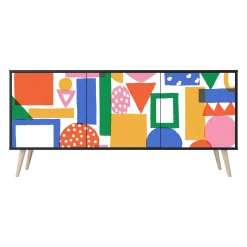GEOMETRIC GLIMMER Komoda 3 drzwi Czarna-Bukowa skośna